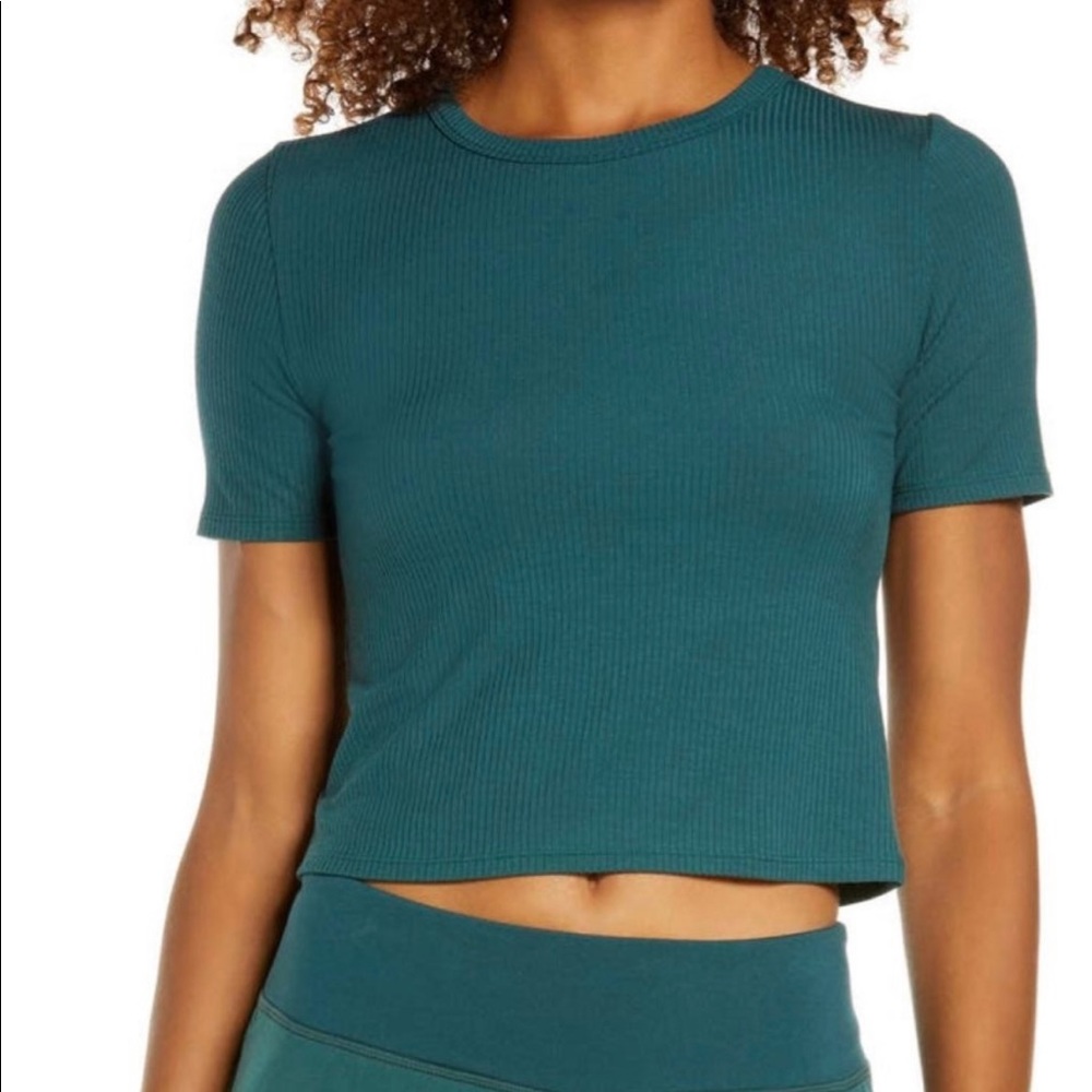 Zella Green Method Crop Rib T Shirt Top Size XS NWT!